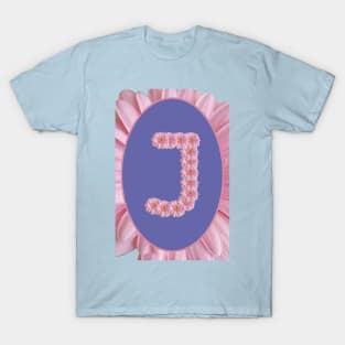 Floral Letter J Pink Gerbera Daisy Monogram T-Shirt